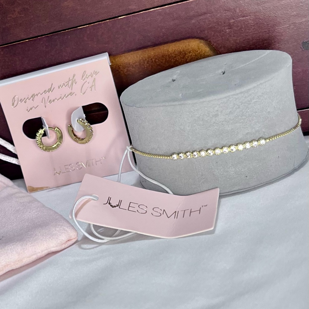 Jules Smith Gold Pave Crystal Bar Slider Bracelet & Huggie Hoop Earrings Set